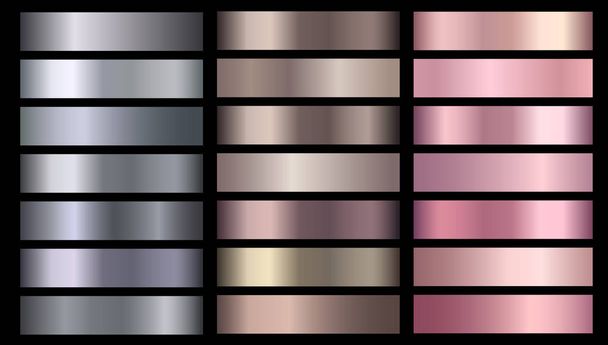 Silve, bronze, rose gold pink metallic foil texture vector gradients set - Vector, Imagen