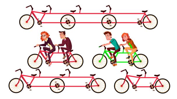 Велосипед Тандем Їзда за персонажами Вектор набору
 - Вектор, зображення