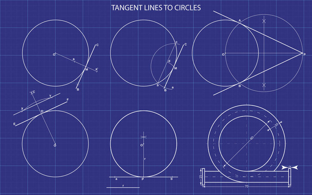 γραμμές εφαπτομένης σε κύκλους στο φόντο technic - Διάνυσμα, εικόνα