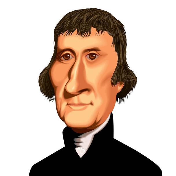 Vektor-Karikatur Ilustration Politisches Porträt des amerikanischen Präsidenten Thomas Jefferson - Vektor, Bild