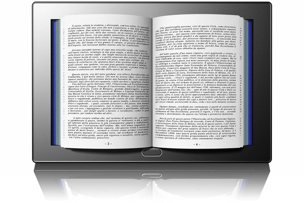Libro con testo all'interno di tablet, e-book - Foto, immagini