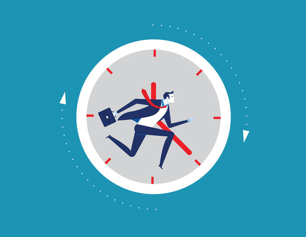 Businessman running away in clock. Concept business vector illus - Vector, Image