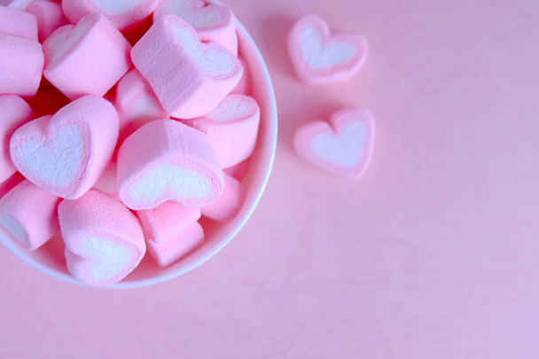 Pink marshmallow background, Heart marshmallow in white cup, Val - Photo, Image