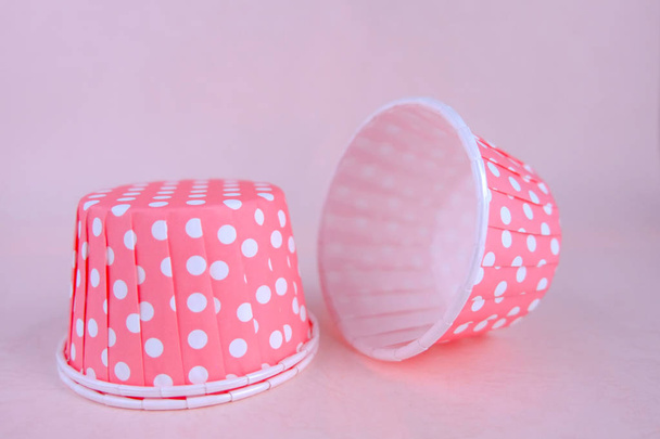 Pink polka dot paper cupcaker liner, Bakery background, Vintage  - Photo, Image