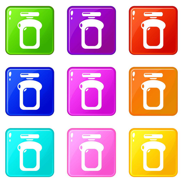 Perfume bottle water icons set 9 color collection - Vector, imagen