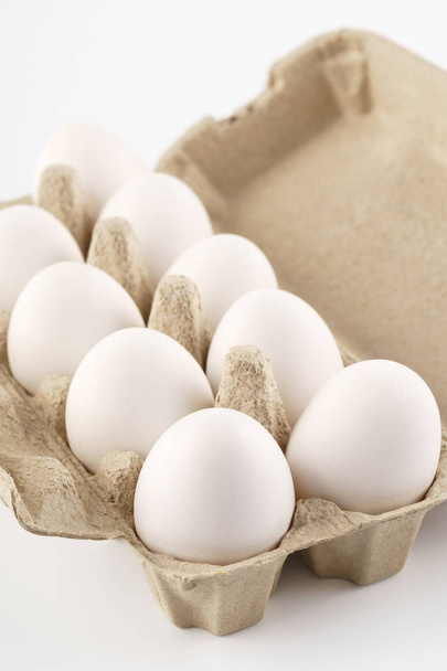 Chicken eggs in a carton, box, tray or container. - Zdjęcie, obraz