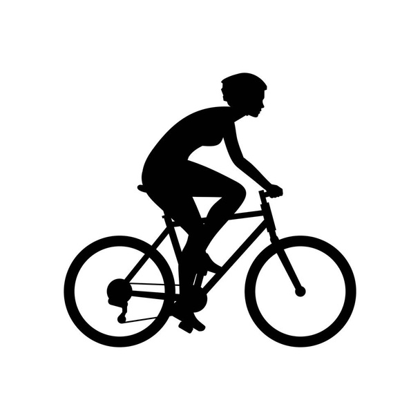 Uma mulher a andar de bicicleta. isolado em fundo branco
 - Vetor, Imagem