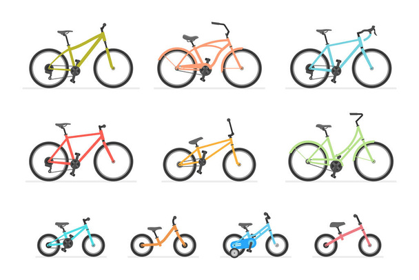 Készlet különböző kerékpárok. izolált fehér háttér - Vektor, kép