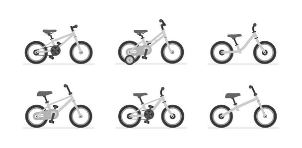 異なるキッズ自転車のセット。白い背景に隔離 - ベクター画像