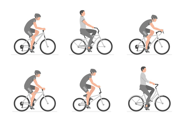 Set of Men riding bicycles. isolated on white background - Vector, Image