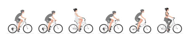 Conjunto de bicicletas para mujer. aislado sobre fondo blanco
 - Vector, Imagen