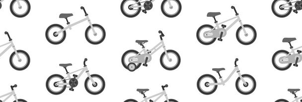 nahtlose Muster mit Kinderfahrrädern. isoliert auf weißem Hintergrund - Vektor, Bild
