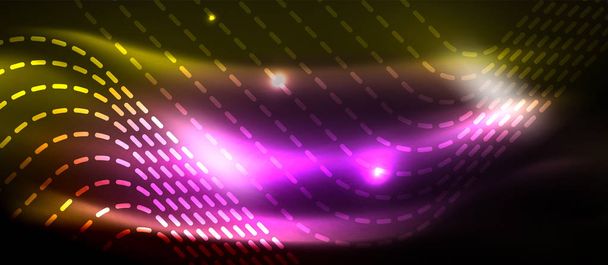Neon square shapes lines on glowing light background - Vector, Image