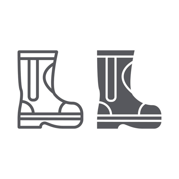 Fire rubber boots line and glyph icon, fireman and clothes, firefighter boots sign, vector graphics, a linear pattern on a white background. - Vector, Image