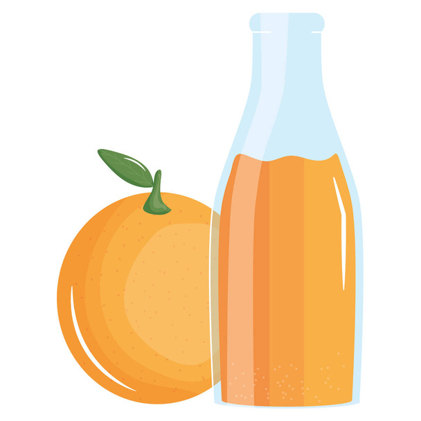 ボトルベクトルイラストデザインのフレッシュオレンジジュースフルーツ - ベクター画像