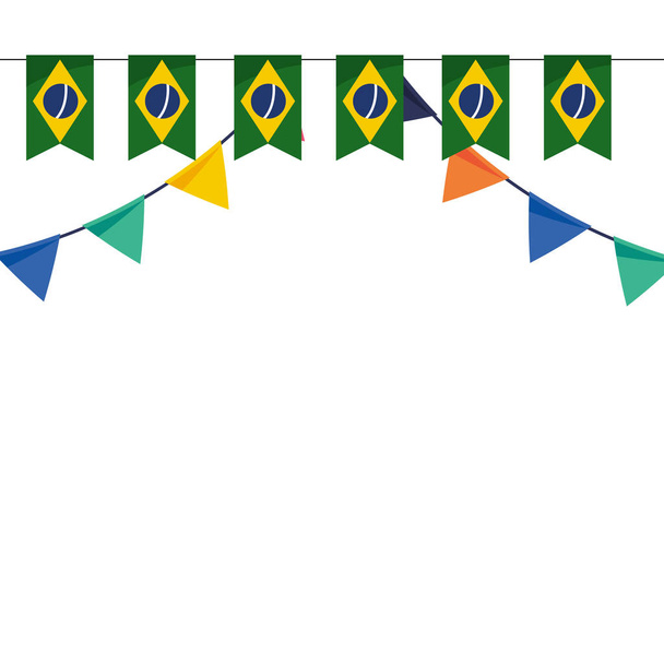 Karnevalsfeier Brasilien mit Wimpeln und kleinen brasilianischen Flaggen Vektor Illustration Grafik Design - Vektor, Bild