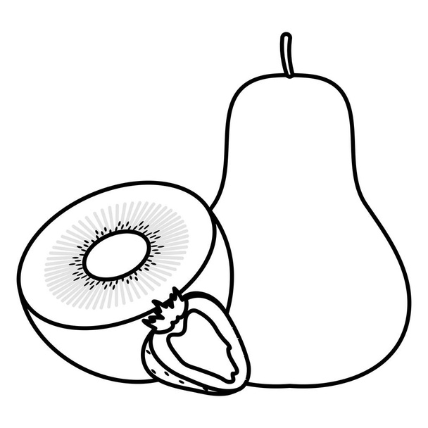 φρέσκο ακτινίδιο με το σχέδιο εικονογράφηση από αχλάδι και φράουλα - Διάνυσμα, εικόνα