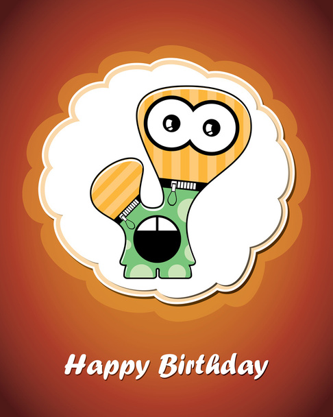 Happy birthday card with cute cartoon monster - Vector, imagen
