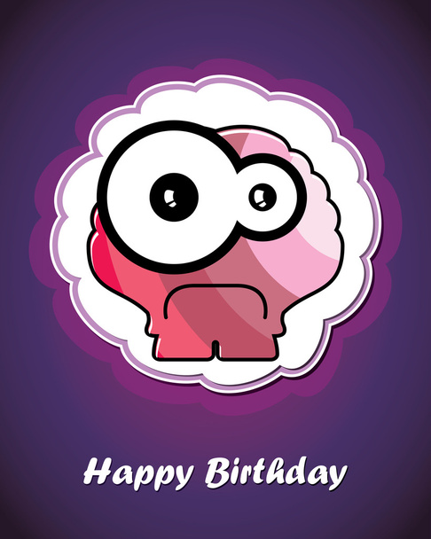 Happy birthday card with cute cartoon monster - Vektori, kuva