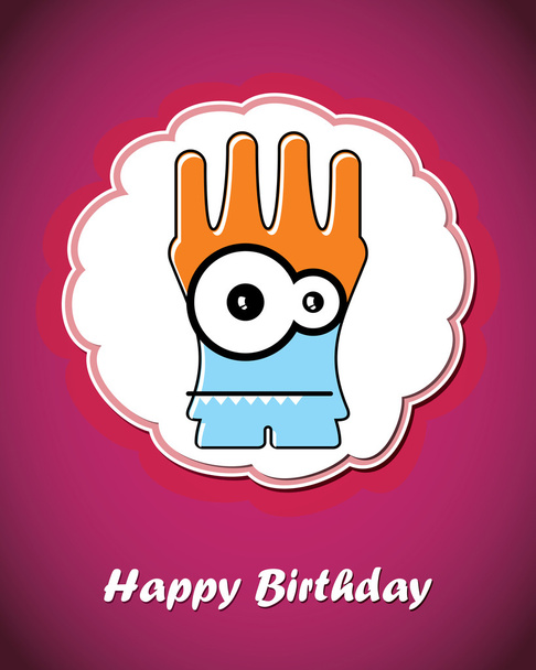 Happy birthday card with cute cartoon monster - Вектор,изображение