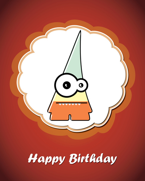 Happy birthday card with cute cartoon monster - Вектор, зображення