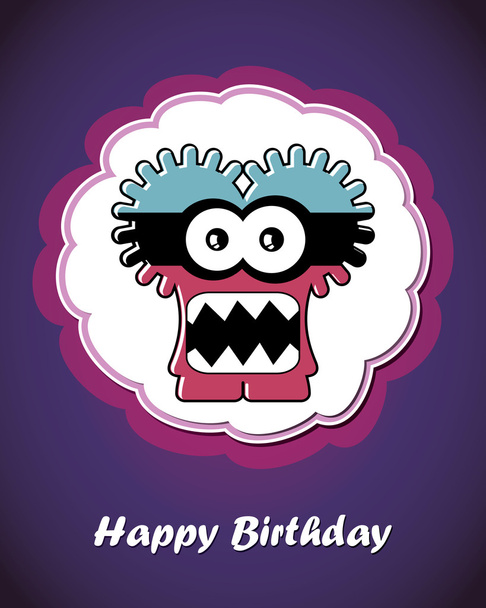 Happy birthday card with cute cartoon monster - Vektör, Görsel