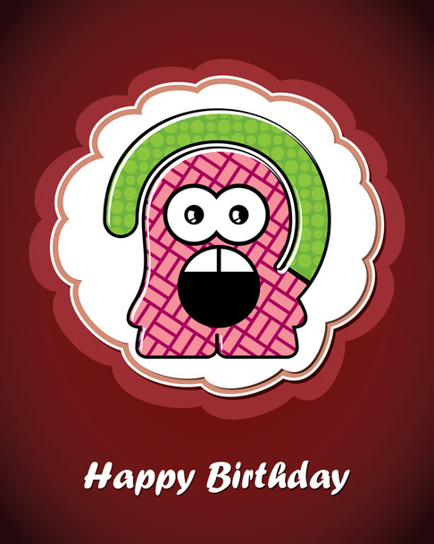 Happy birthday card with cute cartoon monster - Vektör, Görsel