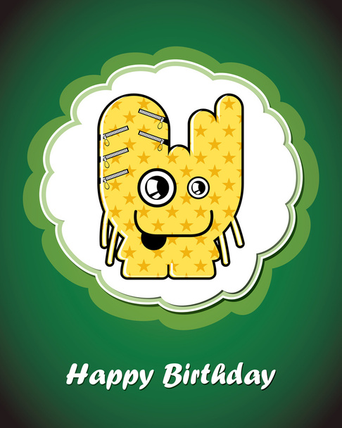 Happy birthday card with cute cartoon monster - Vector, Imagen
