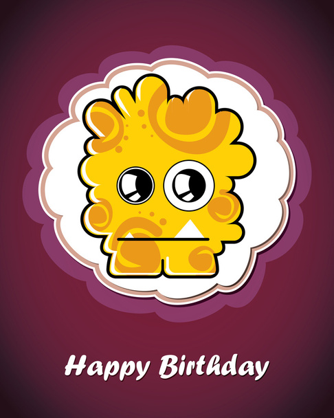Happy birthday card with cute cartoon monster - Διάνυσμα, εικόνα