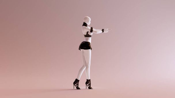 Sexy White Abstract Woman in a Short Skirt Making a Gun Sign with her Hands 3d illustration - Zdjęcie, obraz
