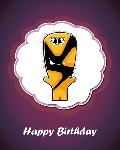 Happy birthday card with cute cartoon monster - Vektor, kép