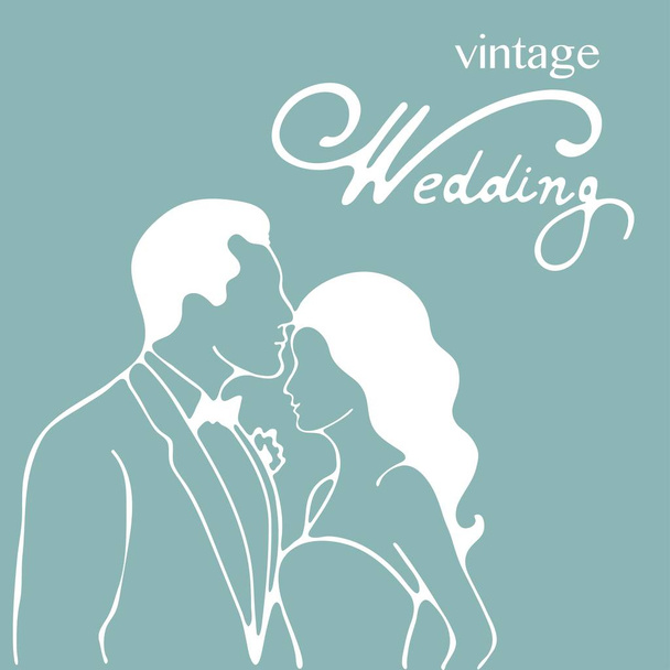 Handgezeichnete digitale Illustration von Braut und Gromm beim Händchenhalten. Hochzeitsillustration - Vektor, Bild