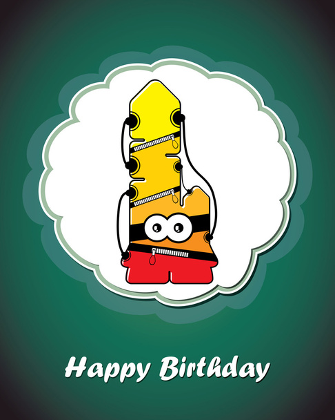 Happy birthday card with cute cartoon monster - Διάνυσμα, εικόνα