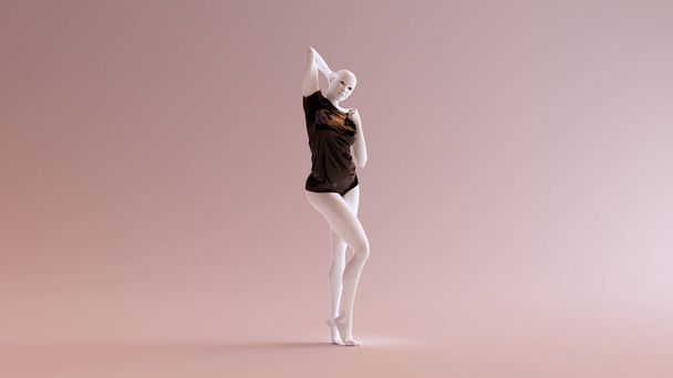 Sexy White Abstract Woman in Black Shorts and Tshirt with Her Arm Up 3d illustration - Foto, afbeelding
