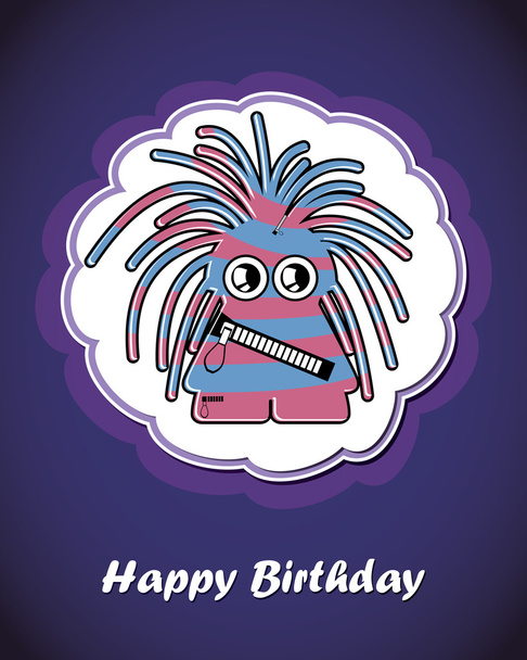 Happy birthday card with cute cartoon monster - Vektor, obrázek