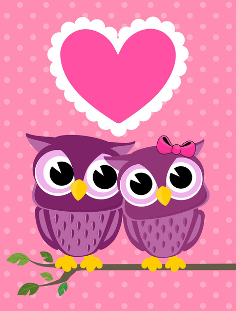 Cute love owls greeting card - Вектор,изображение