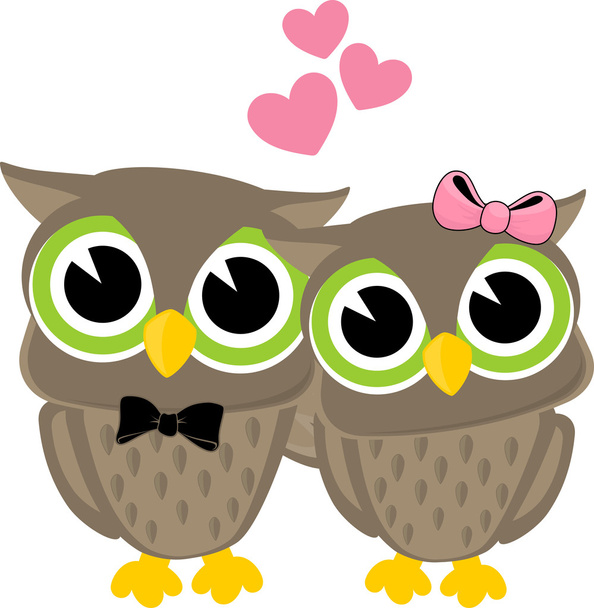 Cute love birds owls - Vektör, Görsel
