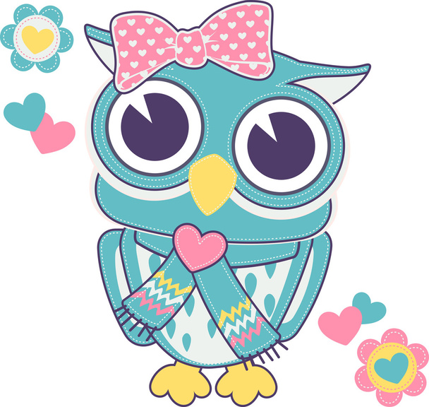Cute baby girl owl applique - ベクター画像