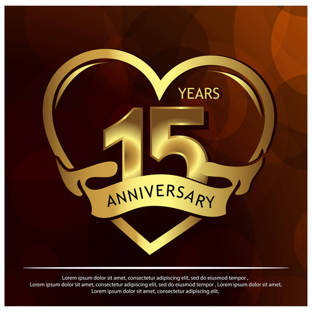 15 anos de ouro aniversário. design de modelo de aniversário para web, jogo, cartaz criativo, livreto, folheto, folheto, revista, cartão de convite - Vector
 - Vetor, Imagem