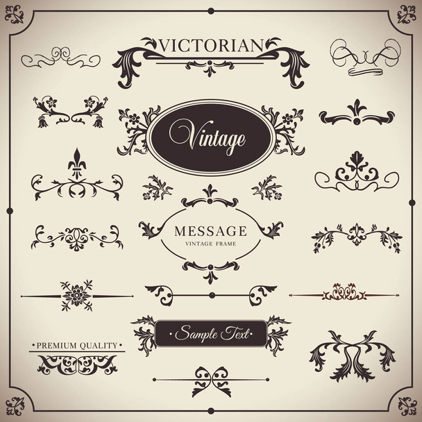 Vintage vector Set. Floral elements for design of monograms, invitations, frames, menus, labels and websites. For design of catalogs and brochures of cafes, boutiques. Retro style. - Vetor, Imagem