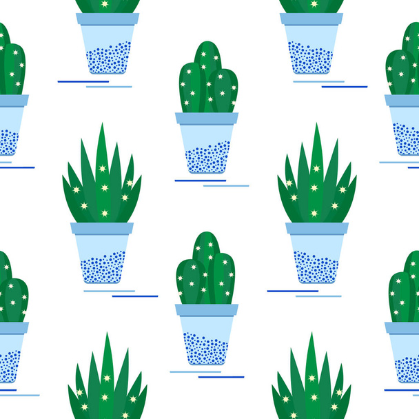 Seamless pattern with potted cactus, succulents. - Vektör, Görsel