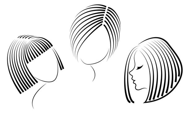 Silueta de la cabeza de una linda dama. La chica muestra su peinado para cabello mediano y corto. Adecuado para logotipo, publicidad. Ilustración vectorial
 - Vector, imagen