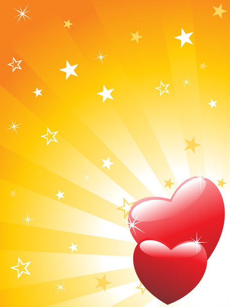 Red hearts with rays background - Vecteur, image