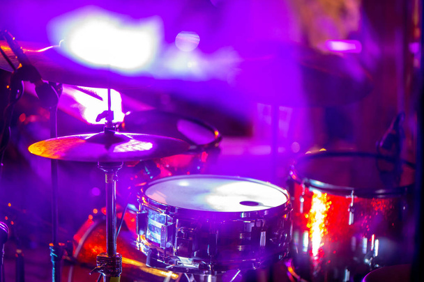 Drumkit in abstract multicolored light - Photo, Image