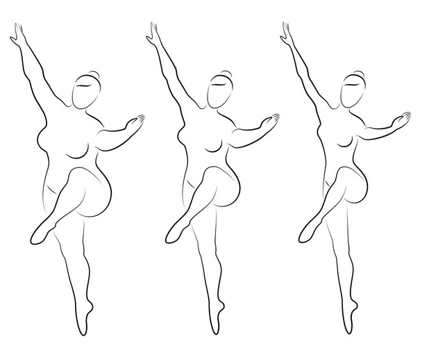Συλλογή. Η σιλουέτα μιας χαριτωμέ-κυρίας, χορεύει μπαλέτο. Μια γυναίκα είναι υπέρβαρη. Το κορίτσι είναι παχουλό, λεπτό, λεπτό. Γυναίκα μπαλαρίνα, γυμνάστρια. Σύνολο απεικόνισης διανυσματικών φορέων - Διάνυσμα, εικόνα