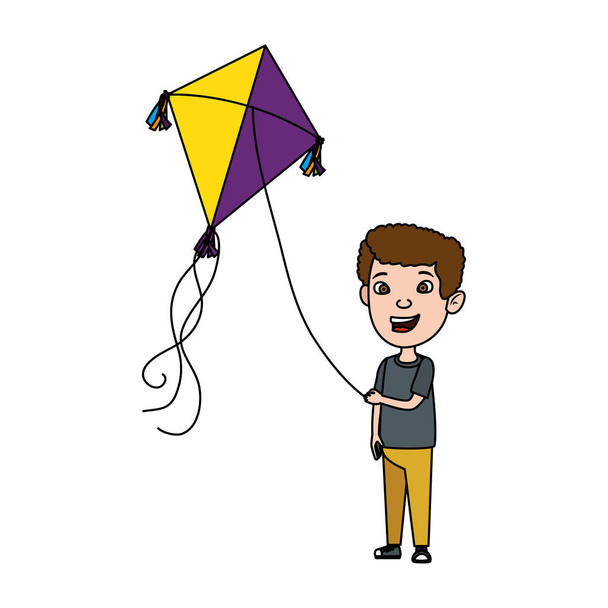 Kleine jongen vliegende kite - Vector, afbeelding