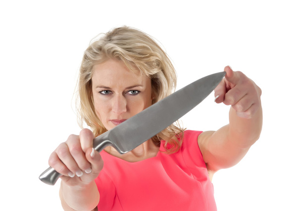 Aggressive woman with kitchen knife - Photo, Image