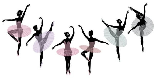 Colección. Silueta de una linda dama, ella está bailando ballet. La chica tiene una figura hermosa. Bailarina. Juego de ilustración vectorial
 - Vector, Imagen