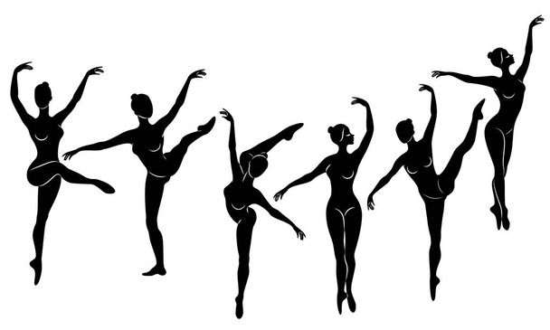 Gyűjtemény. Sziluettje egy aranyos hölgy, ő táncoló balett. A lány egy karcsú szép alak. Nő balerina. Vektoros illusztrációs készlet - Vektor, kép