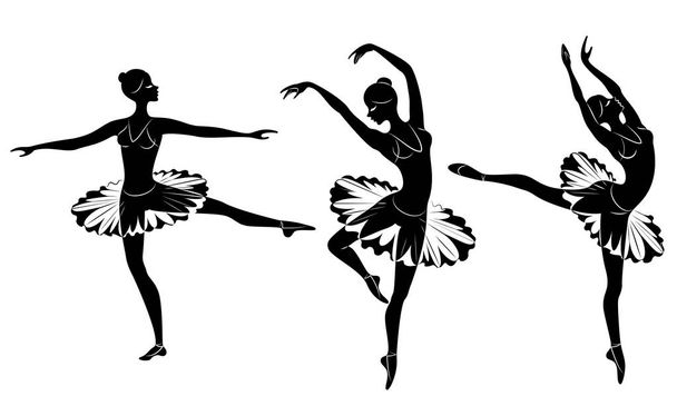 Gyűjtemény. Sziluettje egy aranyos hölgy, ő táncoló balett. A lány egy szép alak. Nő balerina. Vektoros illusztrációs készlet - Vektor, kép